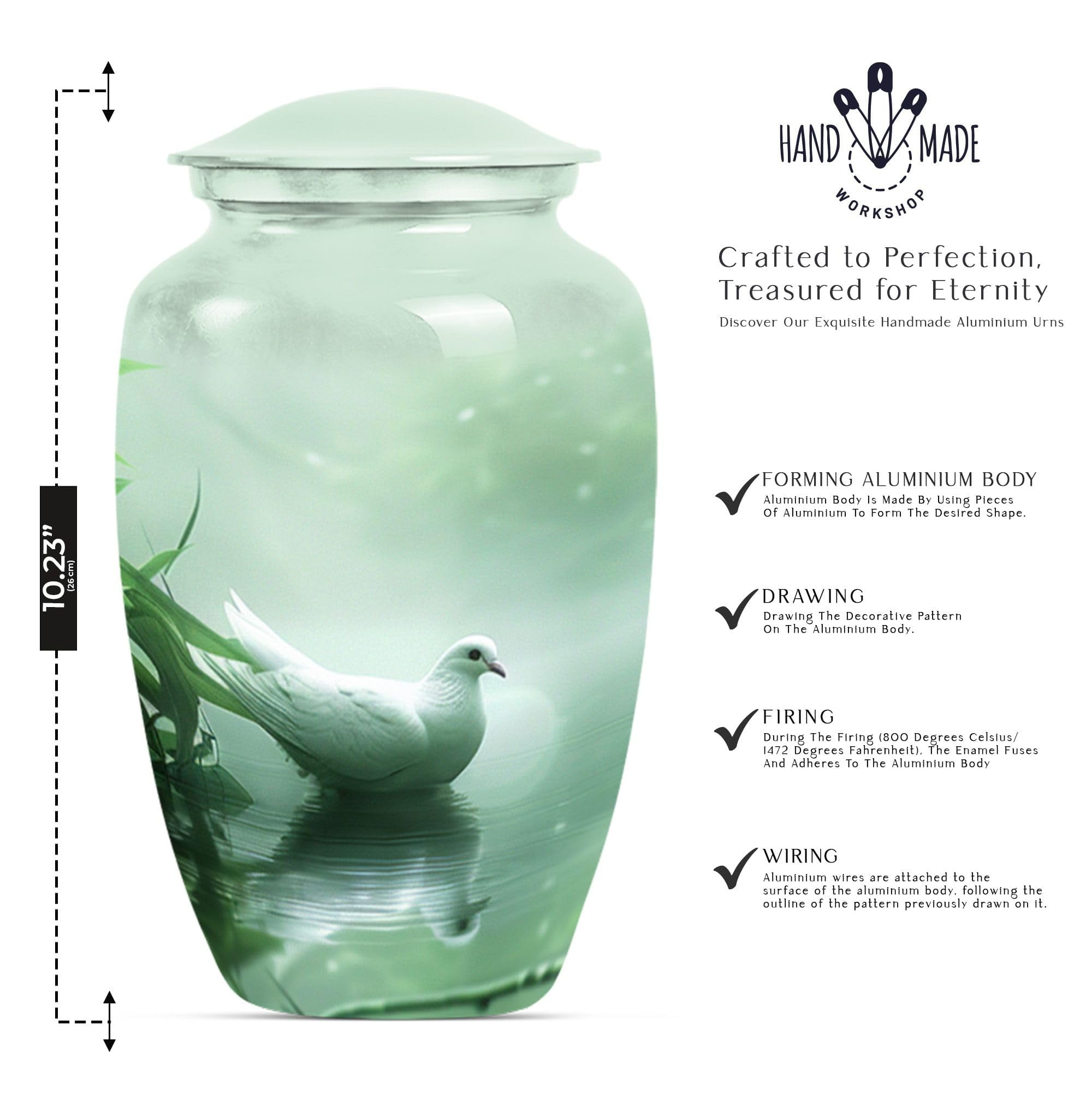 SUBSH Dove in Water Urn, Combo of 2 (10 Inch Urn & Keepsake Urn), Small Urns for Human Ashes, Pet Urns for Dogs Ashes, Cat Urns, Memorial Keepsakes for Ashes, Cremation Urns for Ashes