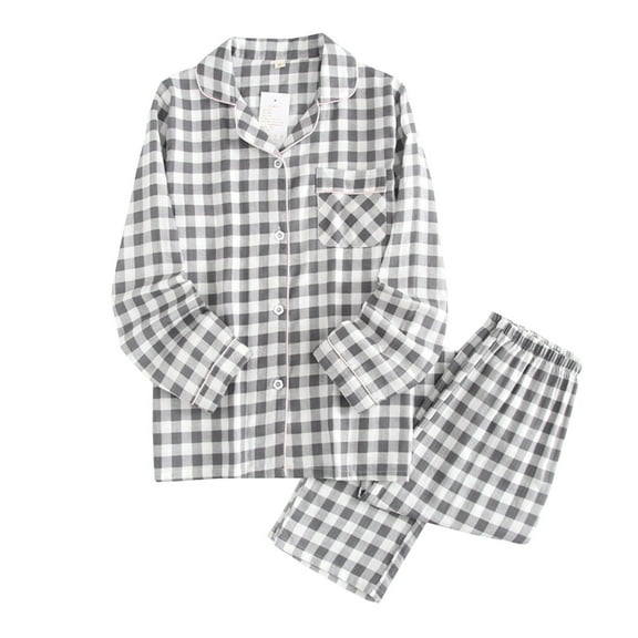 Curuila Kids Boys Girls Pajamas Plaid Print Long Sleeve Button Down Lapel Top Long Pants Sleepwear Comfort Outfit Set Gray Size 3-4 Years