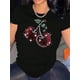 thumbnail image 1 of Camiseta para mamá para mujer ropa de calle clásica veranoCherry Print Short-Sleeve T-Shirt - Casual Crew Neck Tee with Medium Stretch - Polyester Spandex Blend, Seasonless Geometric Pattern Fashion, 1 of 5