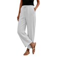 thumbnail image 3 of SAHFX Linen Crop Pants for Women Harem Pants Barrel Trousers Boho Travel Pant Beach Vacation Clothes Elastic Waist Trousers with Pockets Solid Color Office Work Slacks Beach Travel Vacation Outfits, 3 of 9