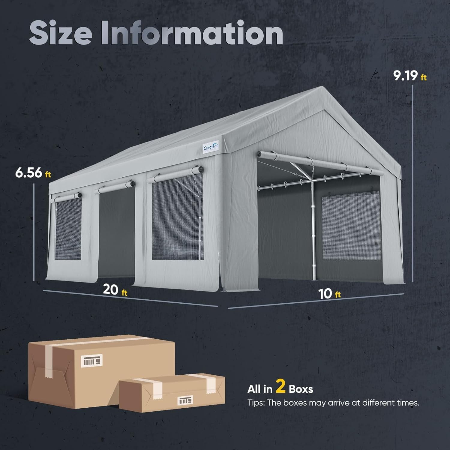Quictent 10x20 ft Heavy Duty Carports with Side Zipper Doors & Snowproof Steel Cables & Ventilated Windows, Waterproof Storage Shelter for Outdoor Equipment, Gray