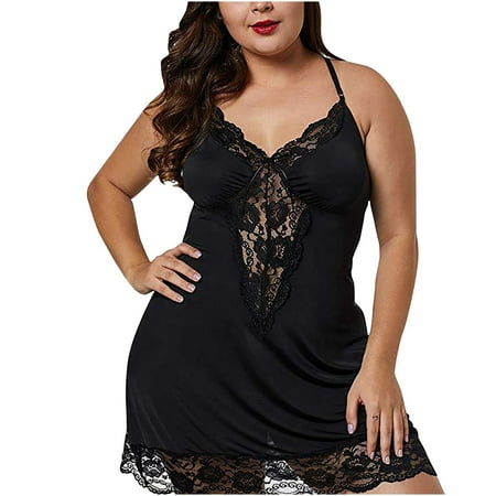 JSGEK Sleepwear Dress Clearance Girlfriend Gift Nightgowns Bridal Nightdress Honeymoon Nightwear Outfits Exotic Apparel Women s Chemises Negligees Lace Lingerie Babydoll Trendy Black XXL