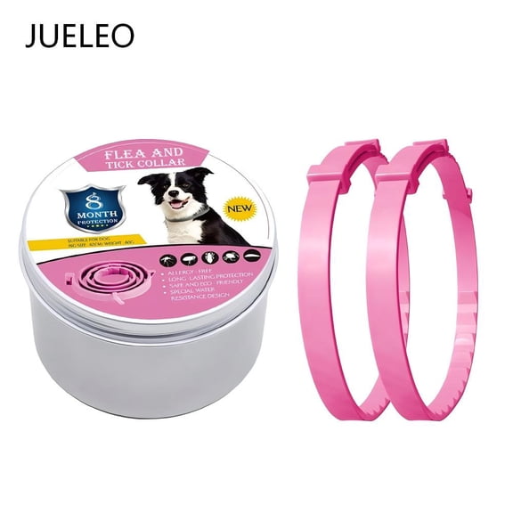 JUELEO 2-Pack Dog Collars for F lea and T ick Control—Universal Adjustable Pe st Control Collars for Pets,Waterproof,Pink