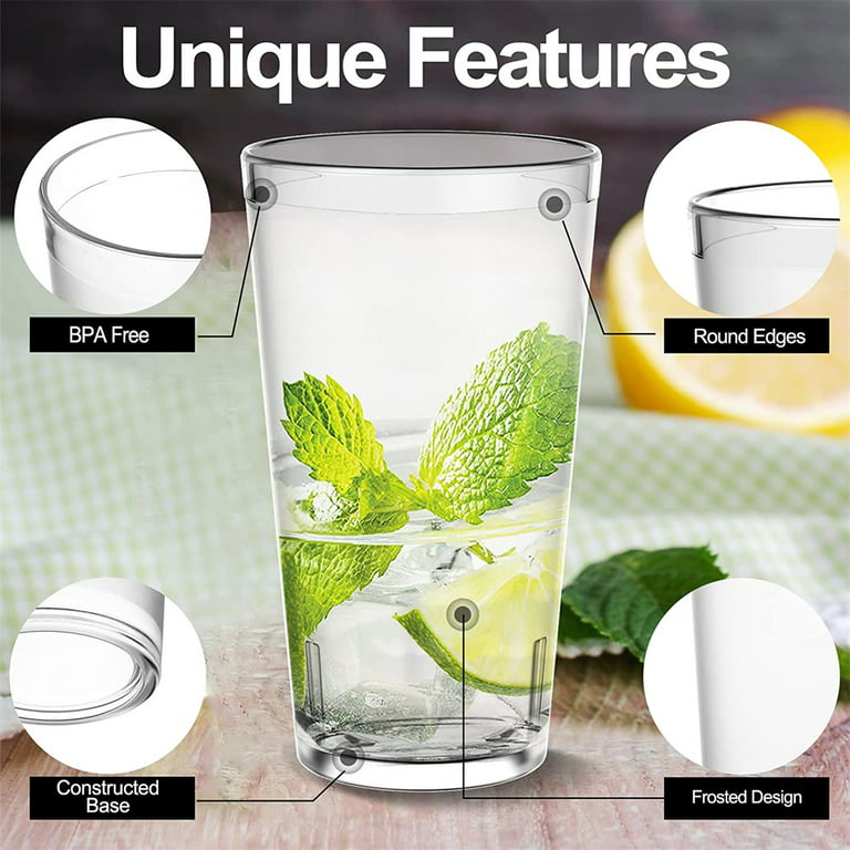 Casewin Plastic Glasses 530ml Stackable Set of 12, Dishwasher Safe Tumblers  Cups Plastic Drinking Glasses, Water Juice Cocktail Glasses Camping  Portable Cups Picnics BBQ's Parties (Clear-12 Pack) 