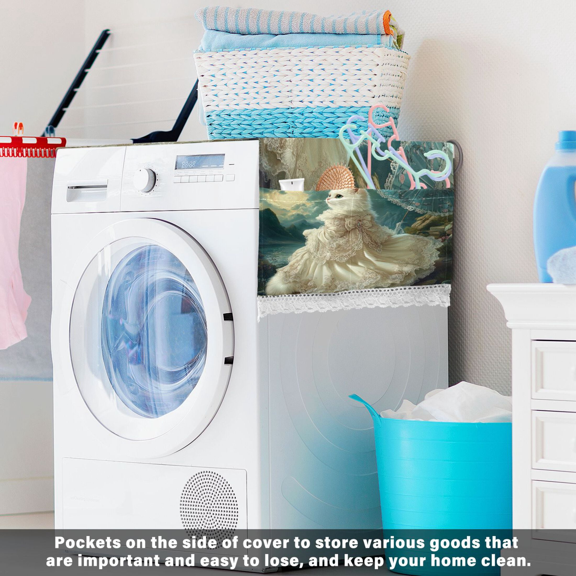 WOBOGO Princess White Cat Washing Machine Cloth Dryer Refrigerator Top Cover Protective Non-Slip Mat For Kitchen Laundry