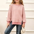 thumbnail image 4 of Girls Striped Sweater Cotton Knit Crew Neck Pullover Tops Girls Casual Fall Winter Clothes, 5-16, 4 of 7