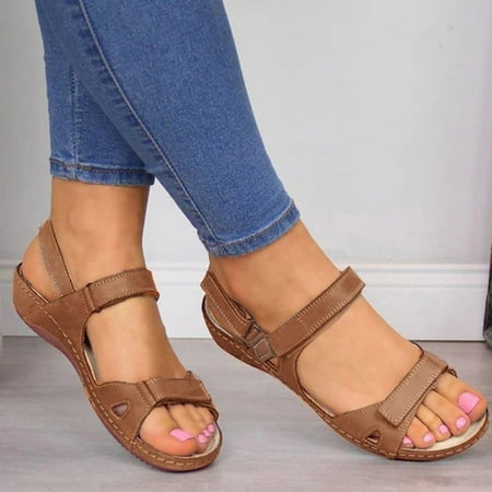 

Wefuesd Slippers Clarks Sandals For Womenclarks Women S Ladies Open Toe Solid Wedges Causal Shoes Outdoor Beach Sandals Brown 38