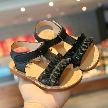 

kpoplk Toddler Girls Shoes Soft-soled Sandals Princess Shoes Kids Children Girls Non-slip Beach Ruffles Girl s Toddler Sandals(Black)