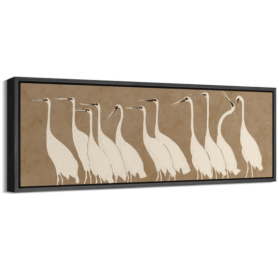 Large Framed Canvas Print Minimalist Bird Illustration on Textured BrownWall Art Decorative Ready to Hang Painting for Living room Bedroom 60x20 inches Black Frame