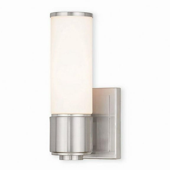 1 Light Contemporary Steel Ada Bath Vanity with Cylinder Satin Opal White Glass-9.5 inches H By 4.75 inches W-Brushed Nickel Finish Bailey Street Home