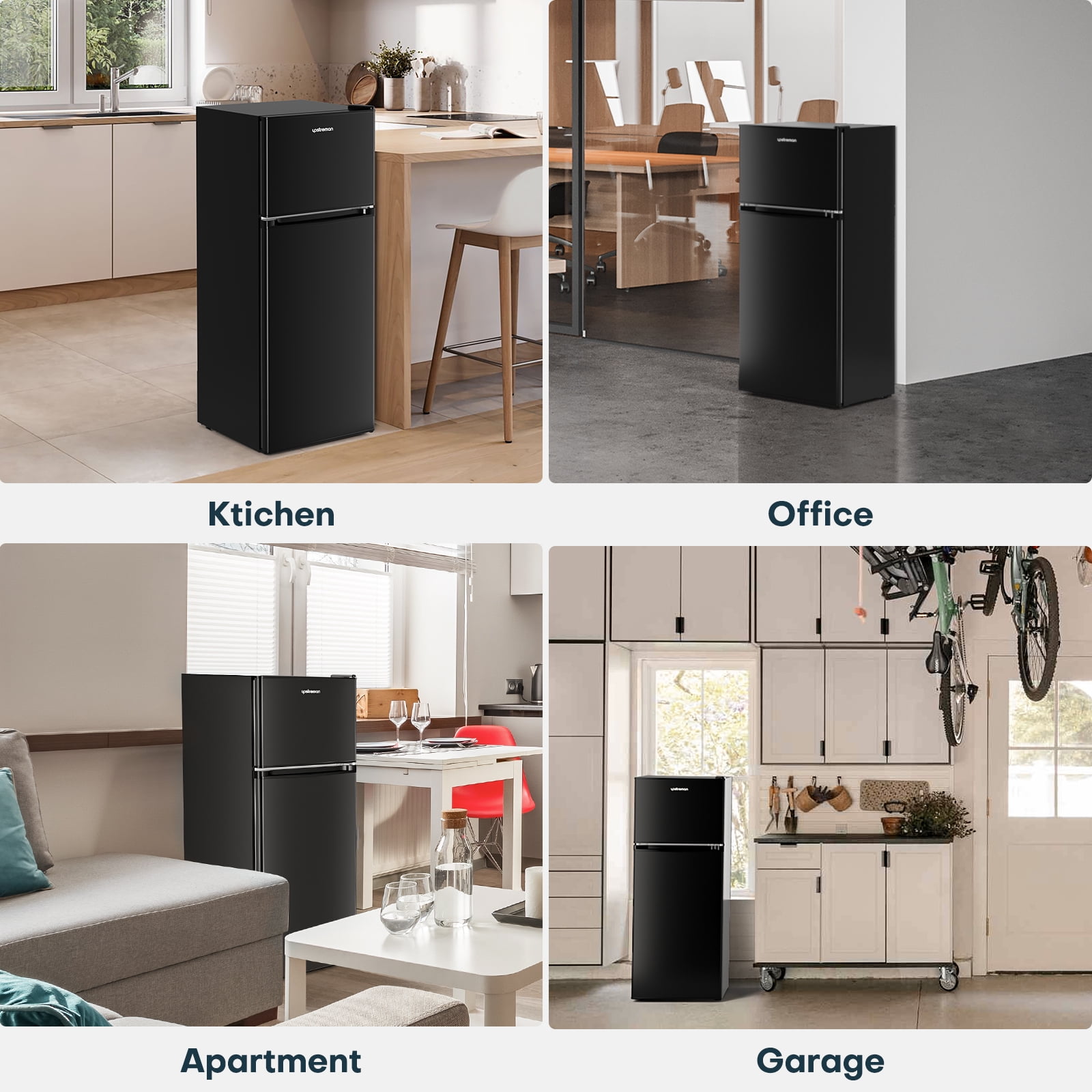 Upstreman 4.0 Cu.Ft. Mini Fridge with Freezer, 2 Door Small Refrigerator with 5 Adjustable Thermostat, Compact Refrigerator for Kitchen Apartment Bedroom Dorm Office, Black BR401