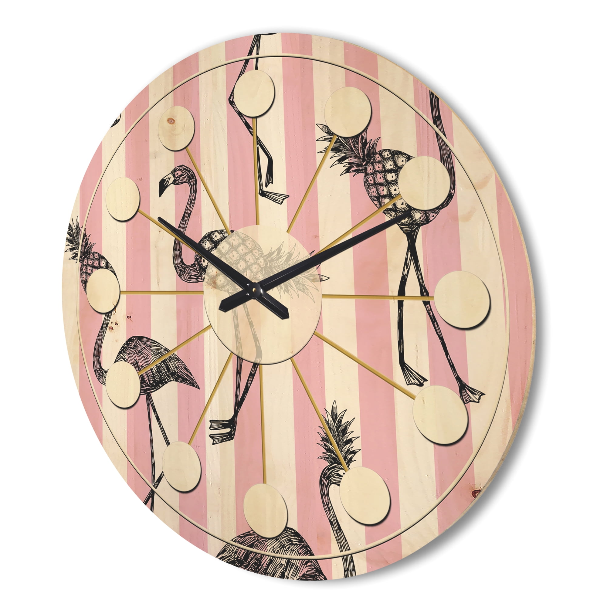 Designart 'Flamingo on Pink Retro' Mid-Century Modern Wood Wall Clock
