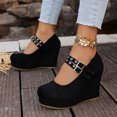 thumbnail image 2 of Willtoo Women’s Double Buckle Mary Jane Wedge Pumps, Faux Suede Platform Closed Toe High Heel Shoes, Party Dress Casual Heels, 2 of 6