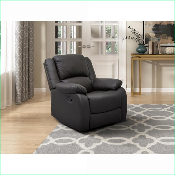 Recliners, Modern Dark Brown Faux Leather Reclining Chair with Pillowtop Arms | Solid Wood Frame | Dark Brown