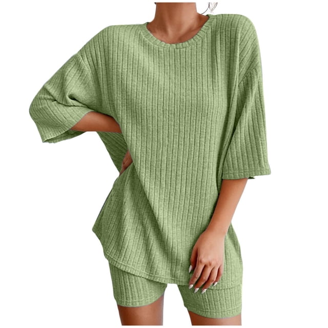 SHIXIAOO Ensemble Décontracté à la Mode pour Femmes, Couleur Unie, Col Rond, Shorts Amples, Ensemble Jupe Deux Pièces, Femmes, Shorts de Bain Taille Haute