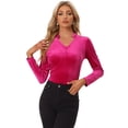 thumbnail image 1 of Blusa casual de manga larga con cuello en V de terciopelo para mujer Rosa Caliente M, 1 of 6