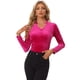 thumbnail image 1 of Blusa casual de manga larga con cuello en V de terciopelo para mujer Rosa Caliente S, 1 of 6