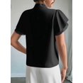 thumbnail image 2 of Women'S Tie Neck Blouse Ruffle Cap Sleeve Elegant Work Office Shirt Tops Black XL, 2 of 5