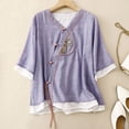 thumbnail image 2 of Birdeem Womens V-Neck Button Printed Loose Shirt with Three Quarter Sleeves Top, 2 of 12