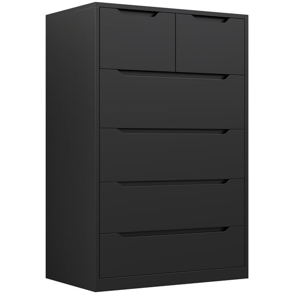Romorgniz 6 Drawer Dresser for Bedroom,Black Tall Dresser with Deep Drawers,Wood Chest of Drawers for Bedroom,Hallway,Living Room,Smooth Metal Rail,Modern,43.2"H X 27.6"W X15.6"D