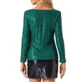 thumbnail image 3 of INSPIRE CHIC Women's Sequin Glitter Tops Cowl Neck Long Sleeve Sparkle Clubwear Blouses XS Dark Green, 3 of 6
