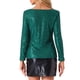 thumbnail image 3 of INSPIRAR CHIC Blusas de lentejuelas brillantes para mujer con cuello de cowl y mangas largas, ropa de club, M Verde Oscuro, 3 of 6