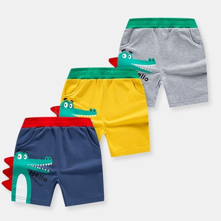 Boy Shorts Kids Summer Casual Dinosaur Print Shorts Korean Style for Boys Yellow 5-6 Years