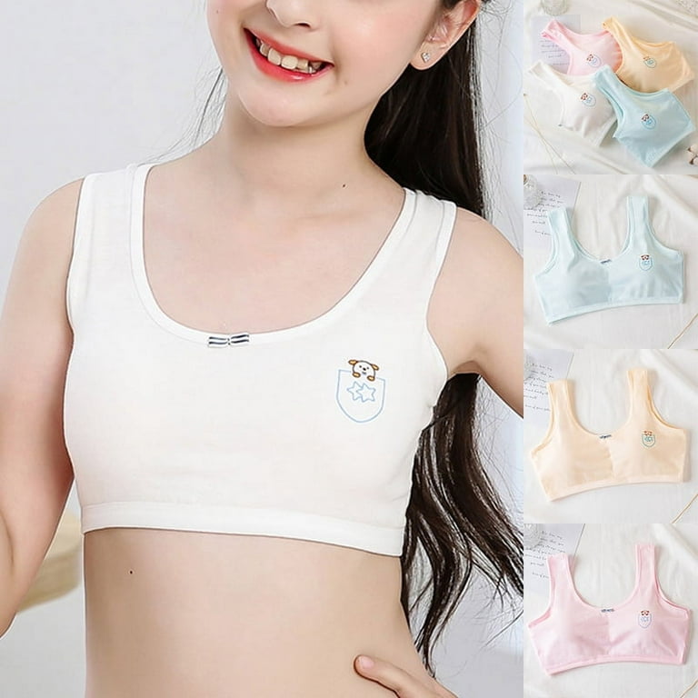 Little Girls Soft Sport Bra Solid Color Premium Material Bra For Summer  Spring Running M White