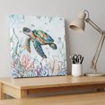 thumbnail image 4 of Ships Next Day Canvas Wall Art 8"x8", Sea Turtle Coastal Wood Framed Canvas Print Painting, Summer Beach Coral Ocean Seaweed Ready to Hang Small Picture Wall Decor for Home Bathroom Nursery Kitchen, 4 of 9
