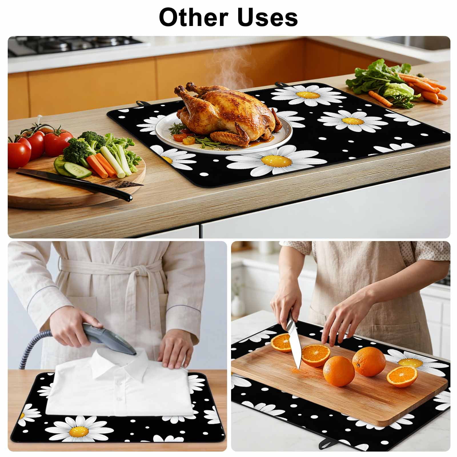 Botanical Daisy Stove Top Cover for Electric Stove, Heat-proof & Non Slip Glass Top Stove Cover Protector, Spring Flowers Branch Stems Kitchen Flat Cooktop Rubber Mat 24x21 Inches