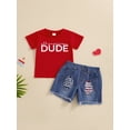 thumbnail image 2 of Bagilaanoe 2pcs Toddler Baby Boy Shorts Set Short Sleeve Letter Print T Shirt Tops + Denim Shorts 12M 18M 24M 3T 4T 5T Kids Casual Summer Clothes, 2 of 8