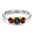 thumbnail image 3 of Gem Stone King 10K Two Tone Gold Green Mystic Topaz and Red Garnet Engagement Ring for Women | 1.29 Cttw | Round 5MM | Gemstone November Birthstone | Size 7, 3 of 6