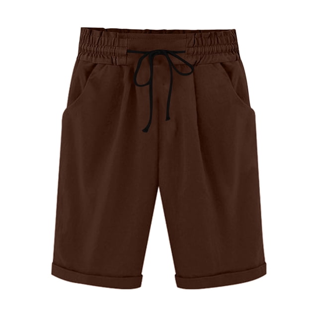 Top and Shorts Sets for Women, Womens Summer Elastic Waist Drawstring Side Pocket Solid Color Short Pants 5/4