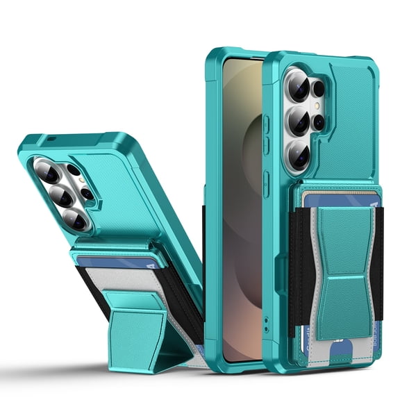 For Samsung Galaxy A17 5G Phone Case,With Contractile Kickstand,Card Slots,Anti-Scratch PU Leather TPU Hybrid Shockproof Heavy Duty Anti-fall Drop Protection,Tough Rugged Phone Case,Green