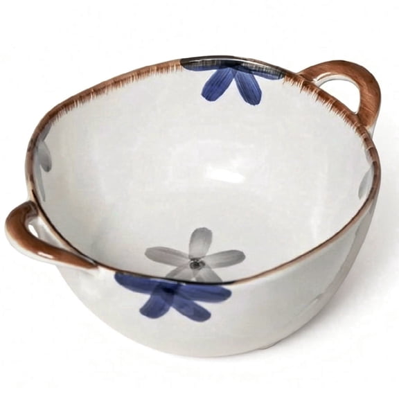 Large Salad Serving Bowl 50oz Deep Pasta Bowl Ceramic Soup Bowl with Handle for Entertaining Fruit Ramen,Decorative Cereal Crock Porcelain Dinnerware