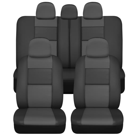 BDK Black & Charcoal Faux Leather Car Seat Cover Full Set - Front & Rear Split Bench Seat Covers For SUV & Truck Seats, Airbag Compatible - Seat Covers for Cars & Interior Covers & Accessories