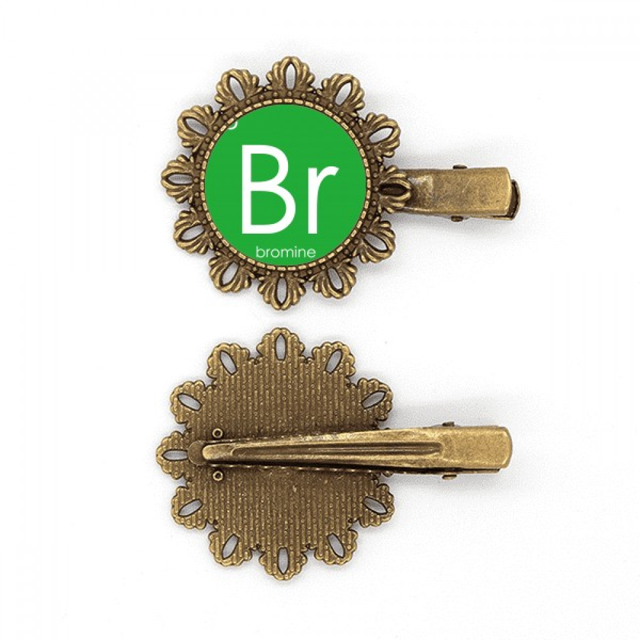 La química de elementos halógenos período Mesa Elemento bromo BR Tocado de pieza de pelo de horquilla de flor de metal vintage