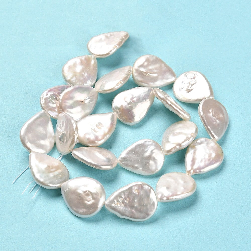 Natural Baroque Pearl Keshi Pearl Beads Strands Cultured Freshwater Pearl Teardrop Grade 7A+ Snow 17~18x14~14.5x4~4.5mm Hole: 0.8mm about 21pcs/strand 14.96''~15.16''(38~38.5cm)