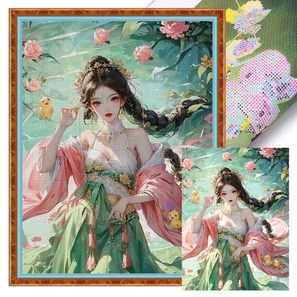 Kit Punto Cruz para Niña Bordado Con Hilo Algodón Ecológico 11CT Arte 40x55cm