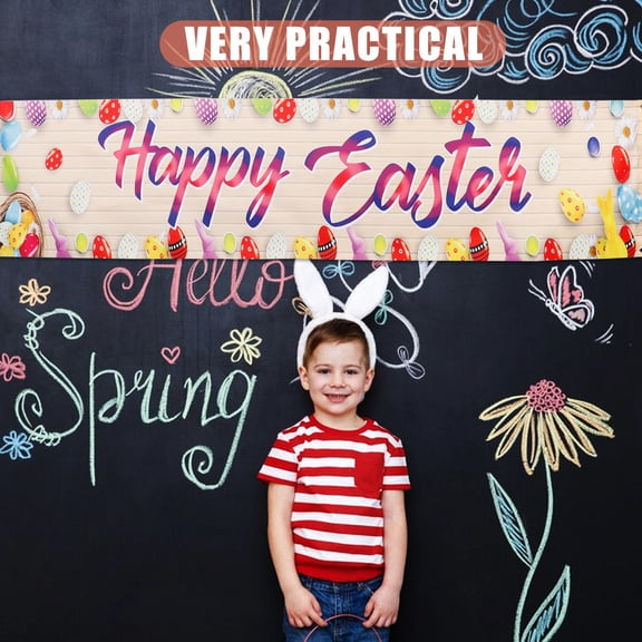 Baluue Happy Easter Banner with Colorful Hens Bunting Wall Hanging Decoration, 1 Set for Spring and Holiday Celebrations