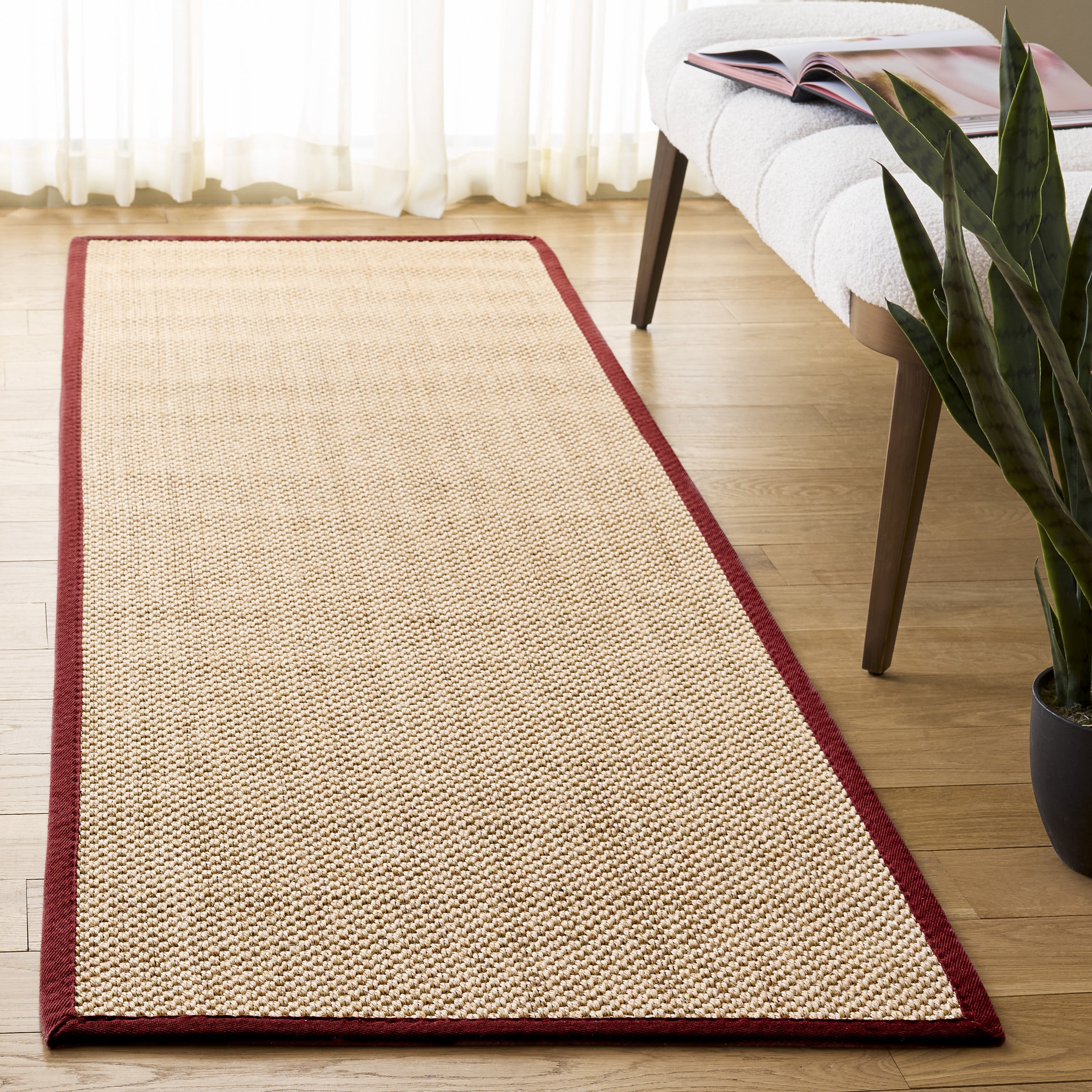 Safavieh Natural Fiber Jovana Solid Runner Rug, Maize/Burgundy, 2'6" x 10'