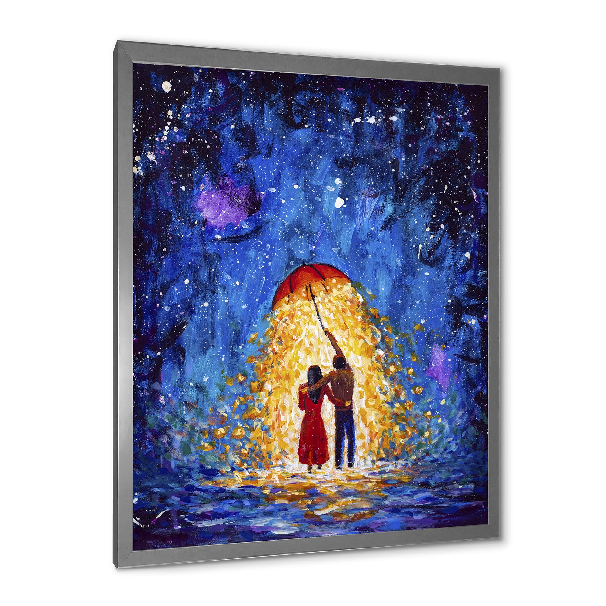 Designart 'Abstract Couple In Love Walks Under Glowing Umbrella' French Country Framed Art Print