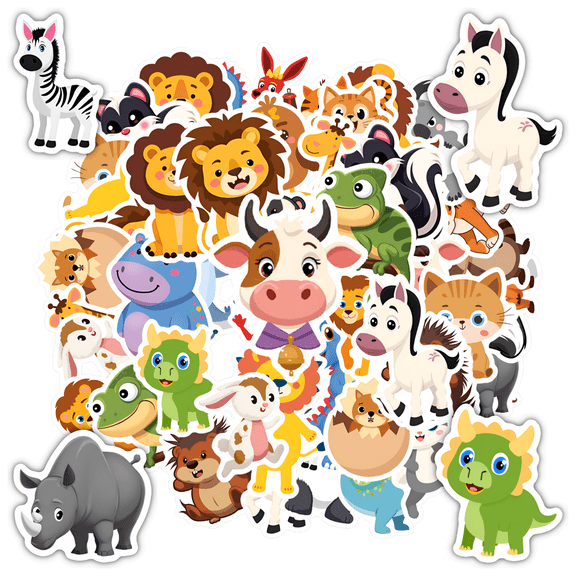 35pcs-50pcs Toon Animal Stickers Funny Kids Stickers Waterproof DIY Stickers for Laptops Notebooks Suitcases