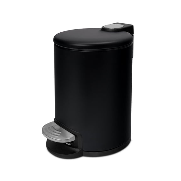 Acento Rondo Round Step Trash Can, 0.8 Gallon Compact Bathroom Waste Bin with Soft-Close Lid and Removable Liner Bucket, Matte Black