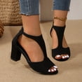 thumbnail image 2 of hoksml Women's T-Strap Block Heel Sandals, Open Toe Back Zipper Dress Shoes, Black Beige Red, 2 of 9