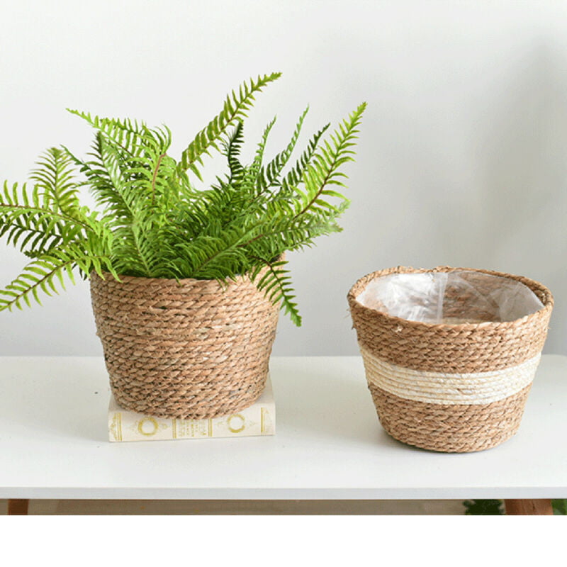 Contemporary Style Jute Lined Rope Hanging Tapered House Plant Basket Pot 