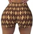thumbnail image 2 of Goofa Argyle of brown Printed Workout Shorts Women Seamless Scrunch Butt Lifting High Waisted Gym Booty Shorts Elastic Workout Shorts-X-Large, 2 of 8