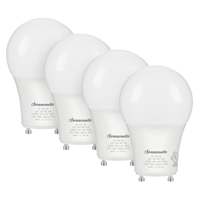 Bombillas LED DEWENWILS GU24, 9 W, 800 lm, 2700 K, regulables, paquete de 4