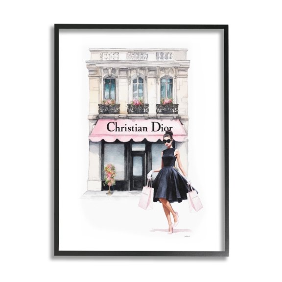 Stupell Industries Trendy Storefront Shopping Town & City Painting Black Framed Art Print Wall Art, 24 x 30