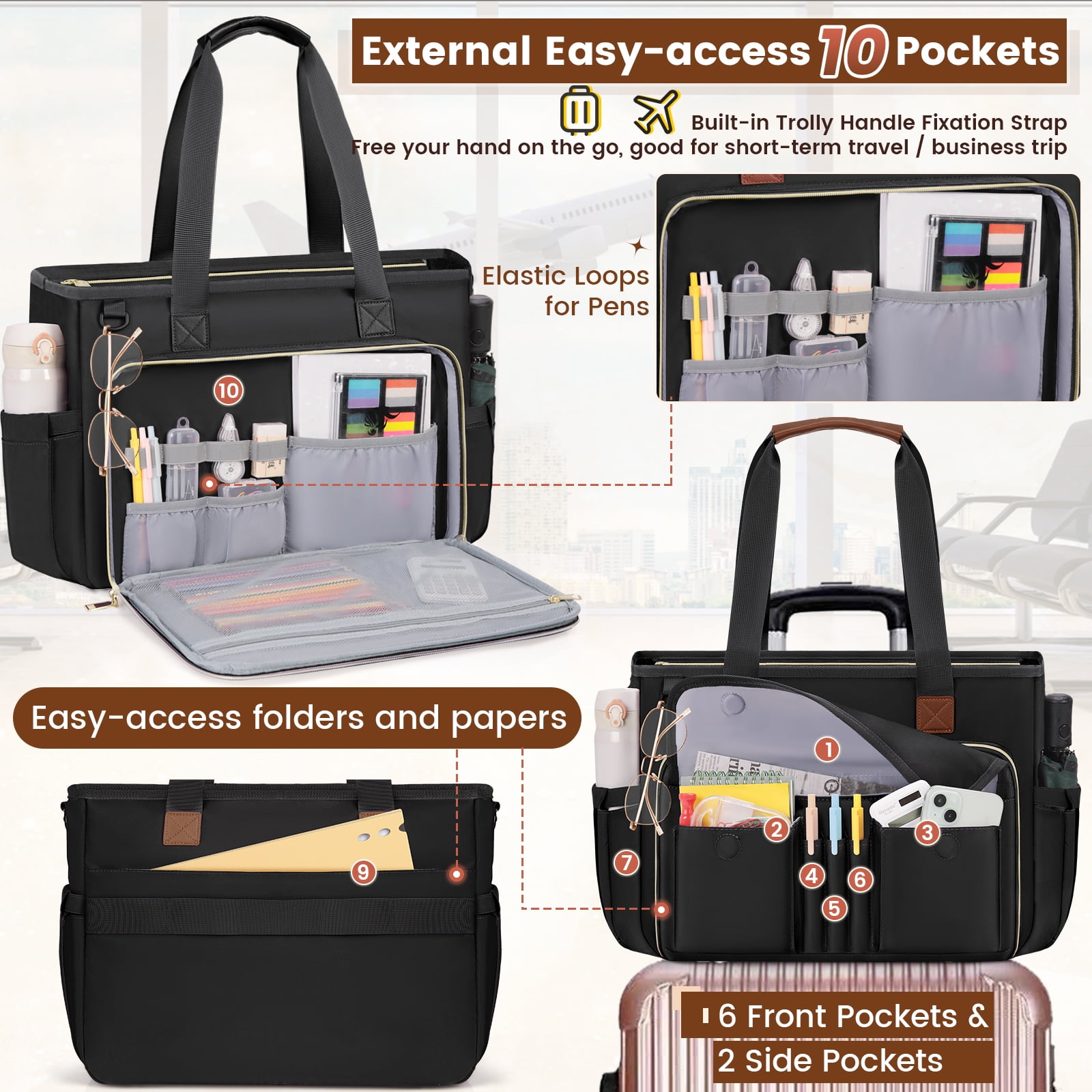 RAINSMORE Teacher Tote Bag 15.6 inch Laptop Bag for Women Work Bags Nurse Bag Lightweight Laptop Tote Computer Briefcase